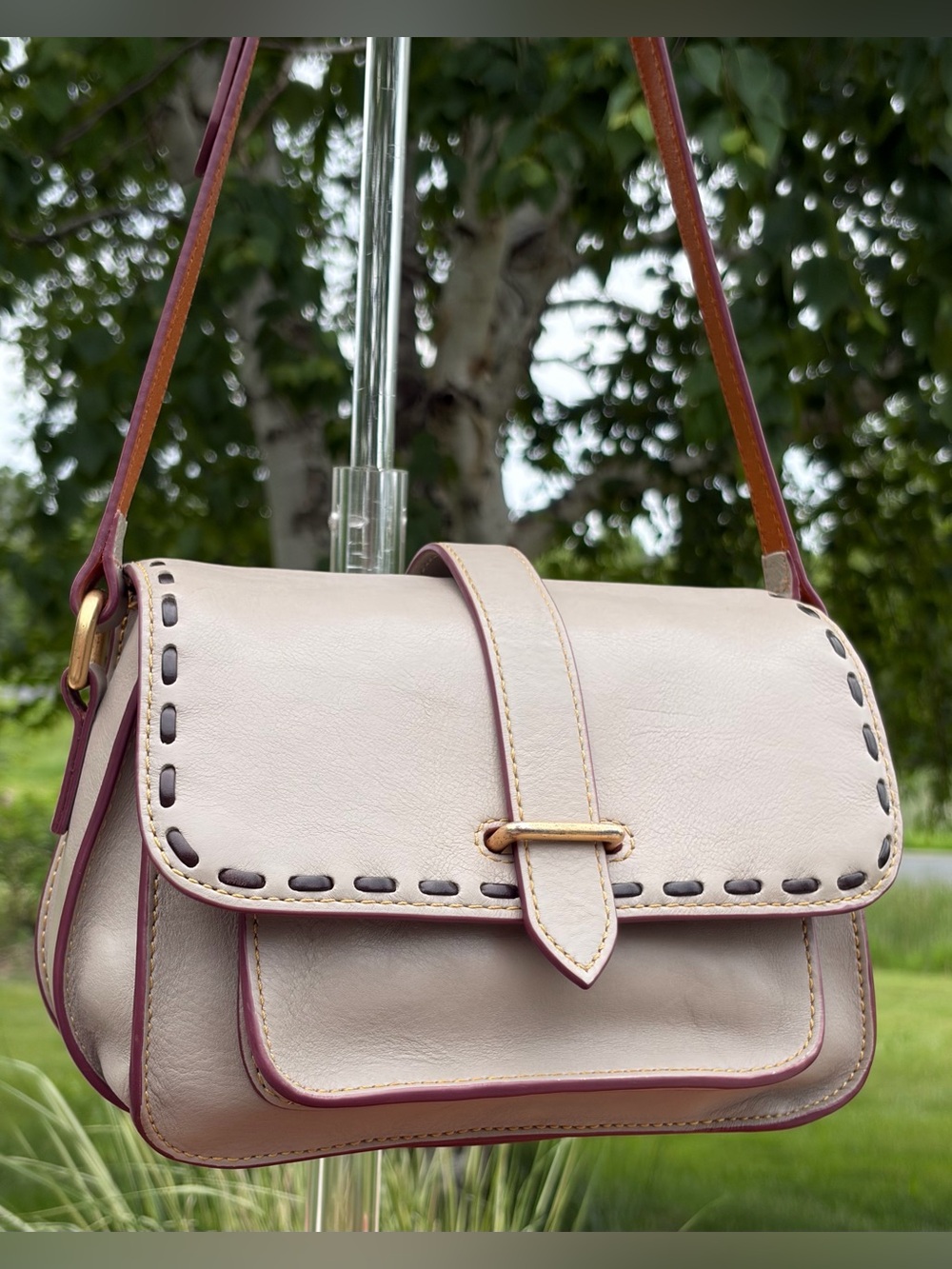 Dooney & Bourke Binocular Florentine Leather Bone Off-White Crossbody - Picture 15 of 17